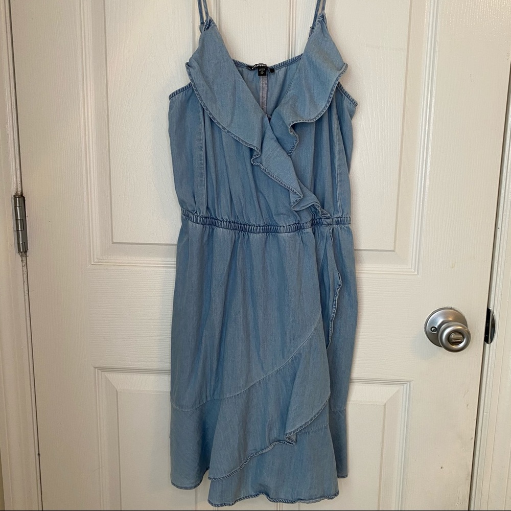 express denim ruffle dress